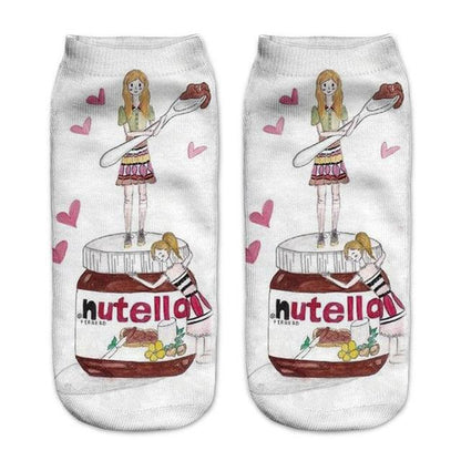 Women Funny Cute 3D Print Foods White Nutella Character Socks Unisex Happy Breathable Cotton Cartoon Donuts Biscuit Dessert Gift Socks For Men And Women