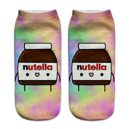 Women Funny Cute 3D Print Foods White Nutella Character Socks Unisex Happy Breathable Cotton Cartoon Donuts Biscuit Dessert Gift Socks For Men And Women