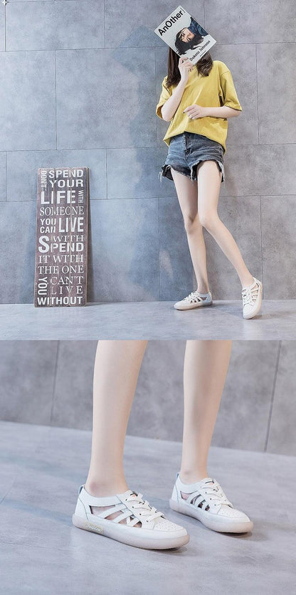 Women Genuine Leather Sneakers Summer White Lacing Flat Woman Casual mfortable Casual Everyday Walking Fashion Outdoor Sneakers
