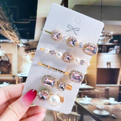Women Hair Clips Set Jewelry Fashion Green Crystal Hair Accessories Luxury Simulation Pearl Barrette Pin For Girl Gift Ornaments Fashion Hairgrips Accessories For Party