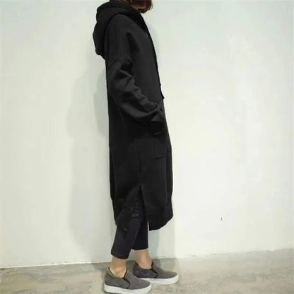Women Loose Long Hoodie Casual Solid Color Hooded Sweatshirts Student's Autumn Winter Baggy Pullover Oversized Sweatshirt Dress
