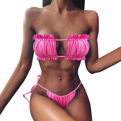 Women Luxury Leopard High Waist Bikini  Swimsuit Women's Push Up Bra Tie Side Cutout Bikini Set High Cut Padded Solid Bating Suit Swimwear Female Bikini Set Bathing Suit