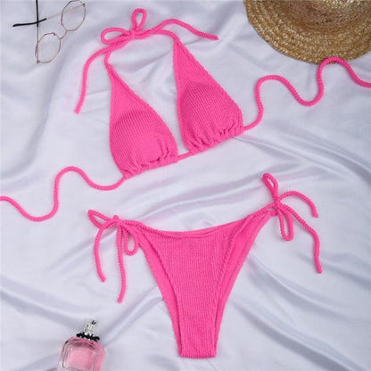 Women One-Shoulder Bikini Swimsuit Women Push Up Swimwear Women's Bathing Suit Comfortable Bikini Ribbed Two Piece Swimsuit Bikini Set Summer Bathing Suit Beach Wear Swimming Suit