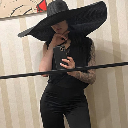 Women Oversized Foldable Summer Large Wide Hat Beach Straw Hat Cute Sun Cap Retro Foldable Handmade Big Hats Ladies UV Protection Hat Vintage Summer Sun Beach Hats