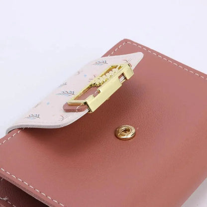 Women Pink PU Leather Short Wallet Trendy New Fashion  Vintage Mini Purses Cute Feather Design Wallets