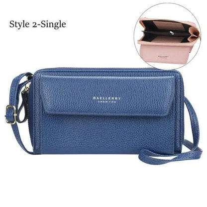 Women Pu Leather Double Layer Large Portable Crossbody Capacity Card Holders Handbags - Trendy Portable Crossbody Handbags