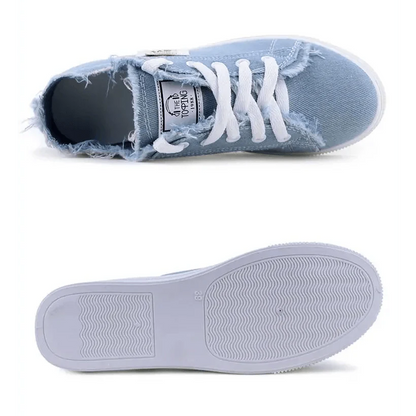 Women's Blue Canvas Sneakers Breathable Classic Summer Denim Stylish Fashion Women Sneakers