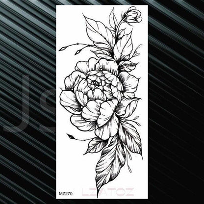 Women's Fashion Flower Temporary Tattoos Sticker Fake Rose Waterproof Large Realistic Black Colorful Flowers Tattoos