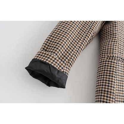 Women's Fashionable Office Wear Double Breasted Plaid Blazer Coat Vintage Long Sleeve Pockets Female Outerwear Chic Tops