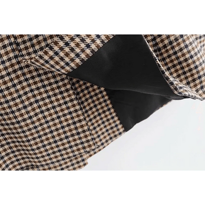 Women's Fashionable Office Wear Double Breasted Plaid Blazer Coat Vintage Long Sleeve Pockets Female Outerwear Chic Tops