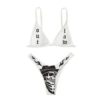 Women’s Funny Printed 2Pcs Bikini Suits Women's Scalloped Triangle Bikini Print Bottom Two Piece Swimsuit Deep V-neck Detachable Breast Pad Sling Tops with Triangle Bottoms Swimsuits