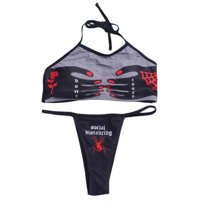 Women’s Funny Printed 2Pcs Bikini Suits Women's Scalloped Triangle Bikini Print Bottom Two Piece Swimsuit Deep V-neck Detachable Breast Pad Sling Tops with Triangle Bottoms Swimsuits