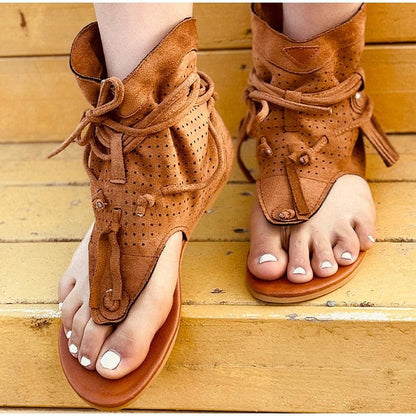 Women's Sandals Retro Ladies Flip Flops Clip Toe Vintage Black Boots Casual Fashion Summer Woman Clip Toe Vintage Boots Casual Tassel Rome Fashion Summer Comfortable Woman Shoes