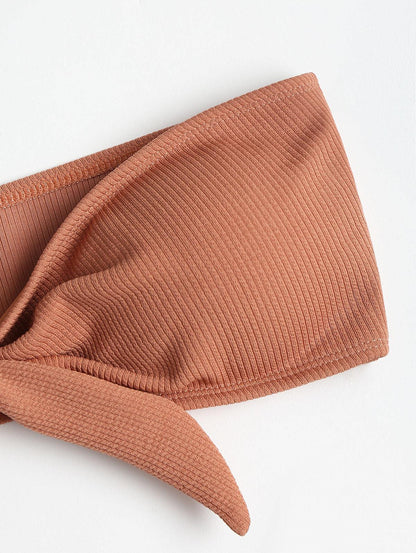 Women's Strapless Bowknot Split Bikini Swimsuit Swimming Suit For Women Women's Tie Knot Front Solid Color Bikini Set Swimsuit Bathing Suits High Cut Bikini Set Strapless Solid Color 2 Pieces Bathing Suit