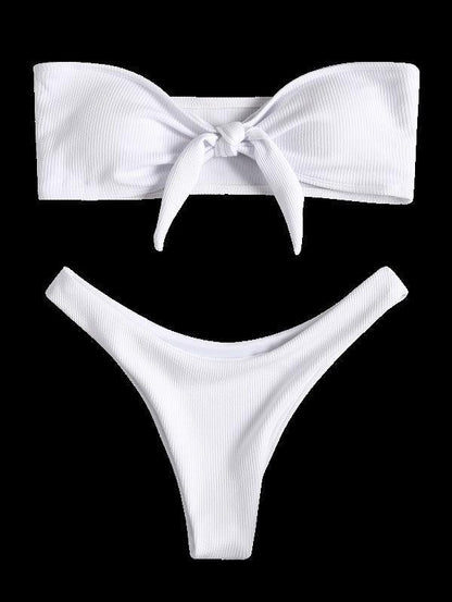 Women's Strapless Bowknot Split Bikini Swimsuit Swimming Suit For Women Women's Tie Knot Front Solid Color Bikini Set Swimsuit Bathing Suits High Cut Bikini Set Strapless Solid Color 2 Pieces Bathing Suit