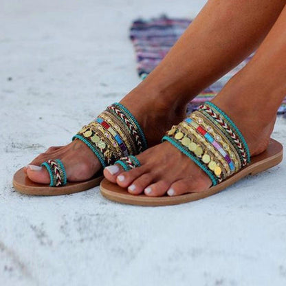 Women Sandals Flip-Flops Handmade Style Flip Flop Sandals Streetwear Fashion Shoes Women Flat Clip Toe Casual Floral Beach Flip Flop Comfy Shoes Summer Elegant Toe Ring Sandals