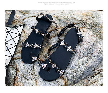 Women Sandals Summer Shoes Flat Pearl Sandals Comfortable String Slippers Women Casual Sandals For Women Casual T Strap Dress Sandals Summer Open Toe Shoes