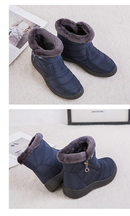 Women Snow Boots Warm Short Fur Plush Winter Ankle Boots Zip Comfort Warm Shoes Anti-Slip Fur Lined Ankle Short Boots Waterproof Slip On Outdoor Lightweight Shoes