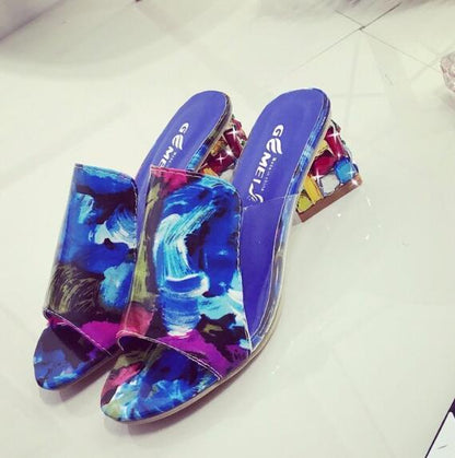 Women Square Heels Summer Sandals Open Toe Multi Colors Shoes Cute Sandals Flip Flops Slip On Fashion Wedding Dress Chunky Block Heels Open Back High Heel Slide Slipper