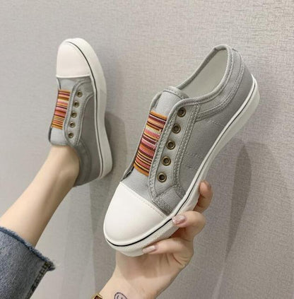 Women Summer Autumn Sneakers Low-Cut Trainers Canvas Flat Sneakers Casual Slip On Canvas Comfortable Walking Flats Shoes For Womens