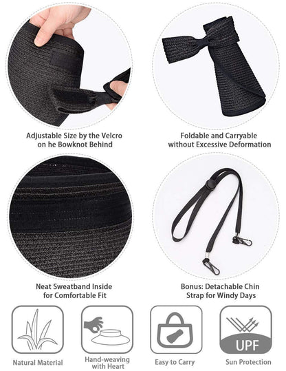 Women Summer Visors Hat Foldable Sun Cap Sun Visor Hats for Women Wide Women's Beach Summer Hat Women's Fedoras Large Beach Hats Lady Beach UV Protection Caps Soft Comfortable Hat