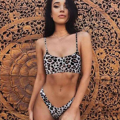 Women Wear Bikini Female Swimwear Beach Bikini Leopard Beachwear Set Women's Square Neck Wide Strap Swimsuit Cheeky Bikini Set High Waist 2 Piece Bathing Suit Bathing Suit Snakeskin Push Up Swimsuit