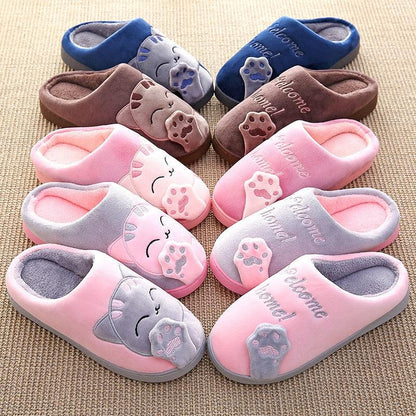 Women Winter Home Fur Slippers Cat Non-Slip Soft Warm House Indoor Bedroom Men Couples Memory Foam Floor Shoes Fluffy Slippers For Women Indoor Warm Furry Bedroom Slippers With Non Slip Outsole