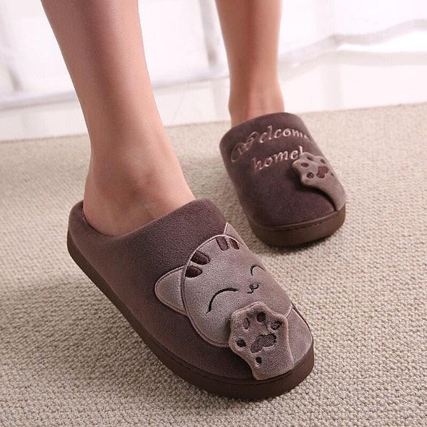 Women Winter Home Fur Slippers Cat Non-Slip Soft Warm House Indoor Bedroom Men Couples Memory Foam Floor Shoes Fluffy Slippers For Women Indoor Warm Furry Bedroom Slippers With Non Slip Outsole