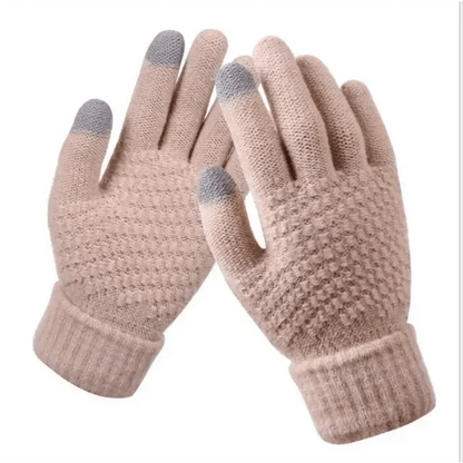 Women Winter Modern Touchscreen Gloves Thicken Warm Knitted Stretch One Size Gloves Full Finger Outdoor Skiing Gloves
