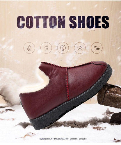 Women Winter Warm Luxury Shoes Waterproof Plush Leather Cotton Shoes Daily Home Non-slip Soft Sole Plush Lining Shoes Warm Fur Lined Booties Lace Up Flat Platform Elegant Comfortable Black Shoes