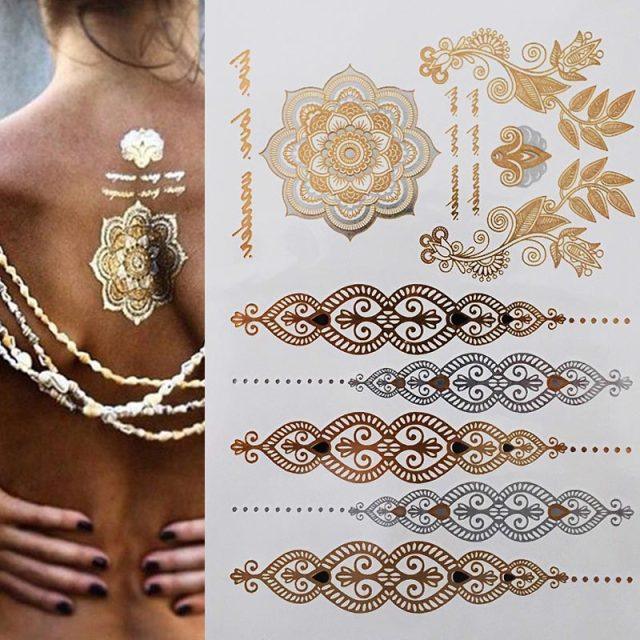 Womens Metallic Temporary Sticker Tattoos Gold Silver Waterproof Tattoos for Women