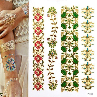 Womens Metallic Temporary Sticker Tattoos Gold Silver Waterproof Tattoos for Women