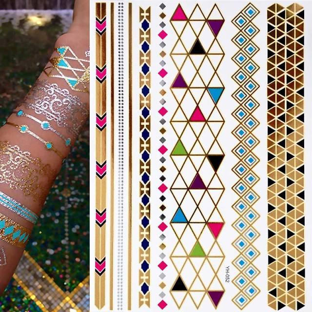 Womens Metallic Temporary Sticker Tattoos Gold Silver Waterproof Tattoos for Women