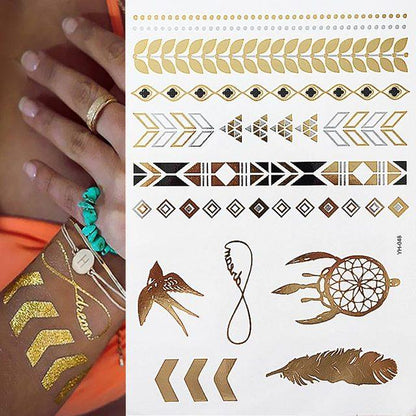 Womens Metallic Temporary Sticker Tattoos Gold Silver Waterproof Tattoos for Women