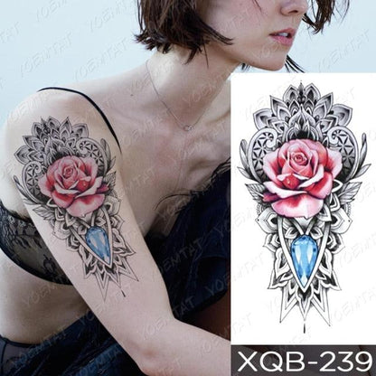 Womens Waterproof Temporary Tattoo Sticker Blue Flower Luxury Big Tatoo For Body Arm