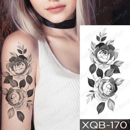 Womens Waterproof Temporary Tattoo Sticker Blue Flower Luxury Big Tatoo For Body Arm