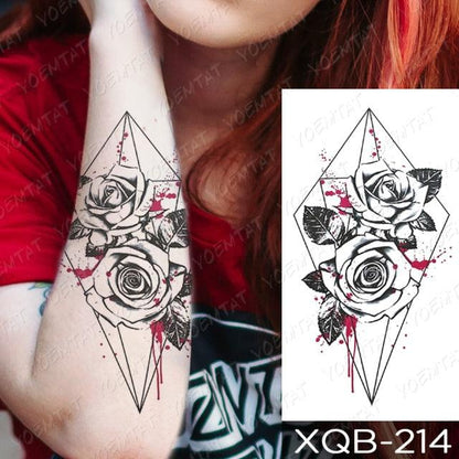 Womens Waterproof Temporary Tattoo Sticker Blue Flower Luxury Big Tatoo For Body Arm
