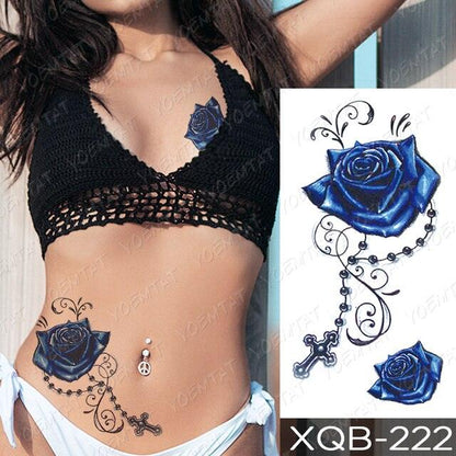 Womens Waterproof Temporary Tattoo Sticker Blue Flower Luxury Big Tatoo For Body Arm