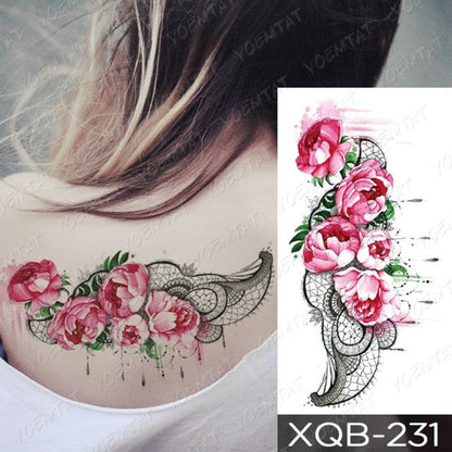 Womens Waterproof Temporary Tattoo Sticker Blue Flower Luxury Big Tatoo For Body Arm