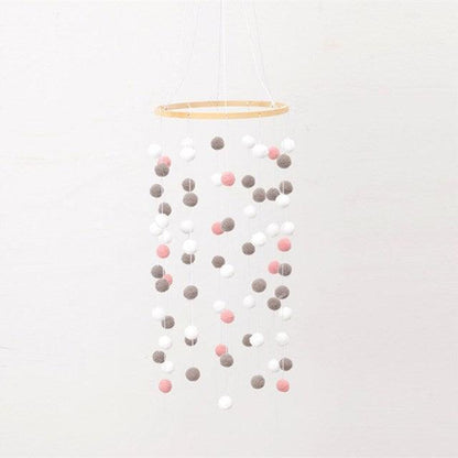 Wooden Ring With Felt Balls Wind Chimes Newborn Baby Bed Bell Pendant Kids Room Decoration Wooden Wind Chime Bed Bell Nursery Mobile Crib Bed Bell Wall Hanging Ornament